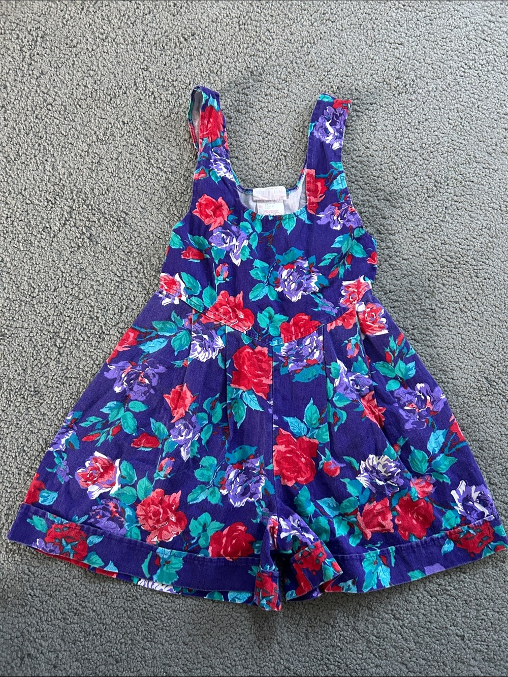 Vintage Purple Floral Romper - Sleeveless Summer Bottoms size 14